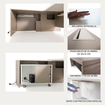 Detalle pasacables de mesa despacho G3 Premium de Jgorbe
