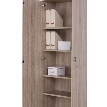 detalle armario oficina con llave alto de madera de JGorbe con cerradura y estantes en color 