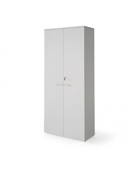 Armario oficina con llave alto de madera de JGorbe con cerradura y estantes en color gris claro
