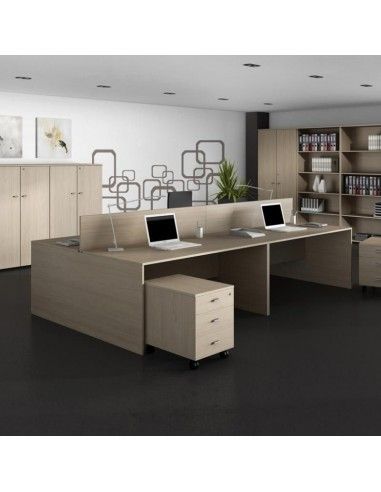 Mesa oficina multipuesto con separador de JGorbe en color olmo claro