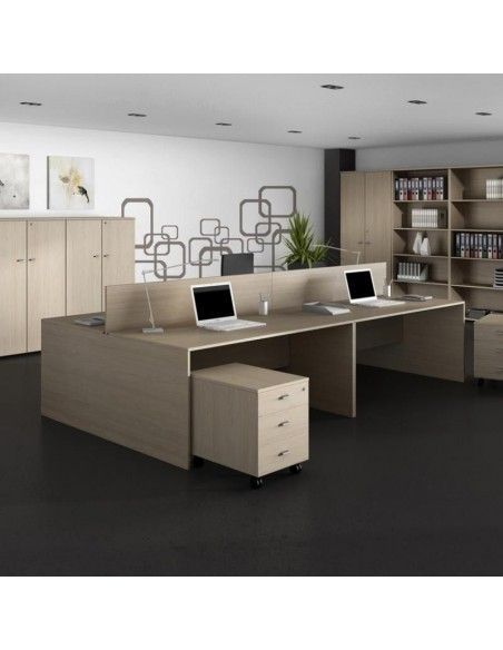 Mesa oficina multipuesto con separador de JGorbe en color olmo claro Mesa oficina multipuesto con separador de JGorbe en color olmo claro