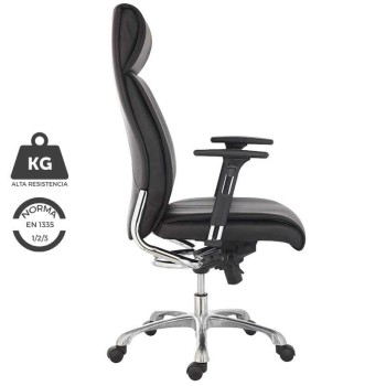 Silla de dirección piel negra. Modelo Moscú. Silla reforzada para personas de gran constitución.