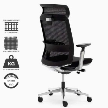 Sillón director modelo Toronto. Respaldo de malla con soporte lumbar. Mecanismo sincro avanzado.