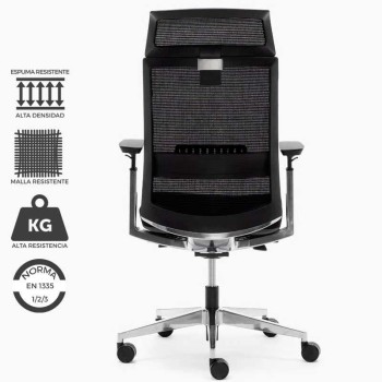 Sillón de director negra. Silla modelo Toronto. Con soporte lumbar, respaldo de malla y brazos regulables.