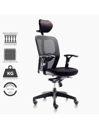 Silla trabajo Boston, con cabezal regulable, brazos regualbles 2D.