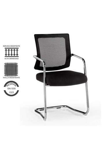 Silla confidente modelo Dallas de Euromof, con brazos y respaldo de malla.