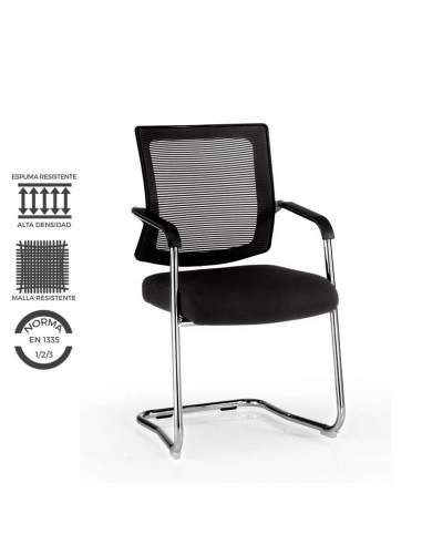 Silla confidente fija con brazos y respaldo de malla efecto tela