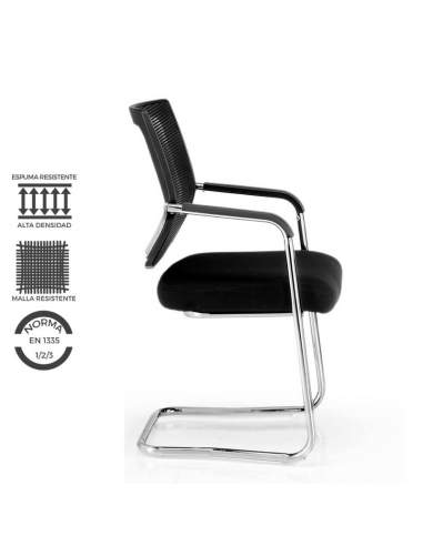 Silla Dallas confidente fija, con base patín. De color negra.