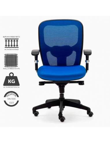 Silla de trabajo ergonómica azul, modelo Boston. Con malla reforzada y asiento de espuma de alta resistencia. Silla de trabajo ergonómica azul, modelo Boston. Con malla reforzada y asiento de espuma de alta resistencia.