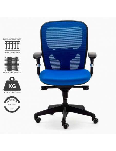 Silla de trabajo ergonómica azul, modelo Boston. Con malla reforzada y asiento de espuma de alta resistencia. Silla de trabajo ergonómica azul, modelo Boston. Con malla reforzada y asiento de espuma de alta resistencia.