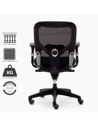 Silla de trabajo ergonómica, modelo Boston, tapizada en color negro.