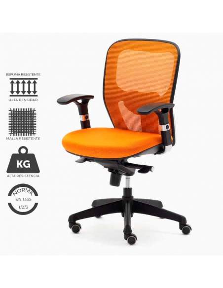 Silla de trabajo ergonómica, modelo Boston. En color naranja.