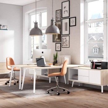 Mesa Organova con mueble auxiliar con módulo hueco, módulo 2 cajones y módulo archivador