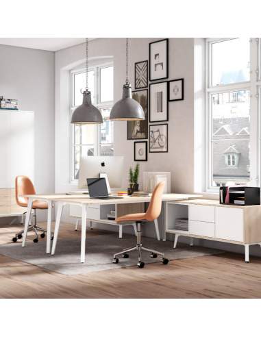 Mesa Organova con mueble auxiliar con módulo hueco, módulo 2 cajones y módulo archivador