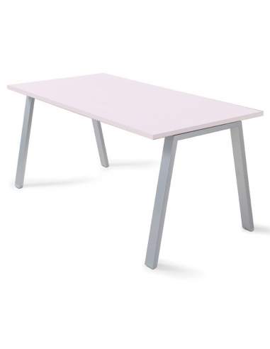 mesa de oficina personalizada color rosa y aluminio