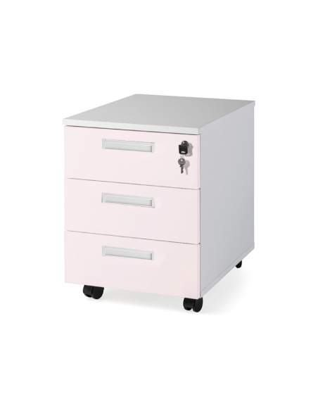 Cajonera oficina 3 cajones con ruedas color personalizado con frontal en rosa Cajonera oficina 3 cajones con ruedas color personalizado con frontal en rosa