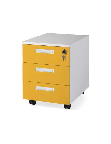 Cajonera oficina 3 cajones con ruedas color personalizado de JGorbe con frontal en mostaza