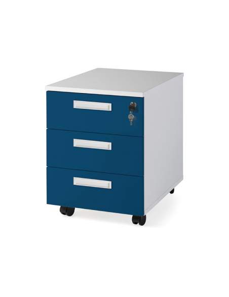 Cajonera oficina 3 cajones con ruedas color personalizado de JGorbe en blanco y azul Cajonera oficina 3 cajones con ruedas color personalizado de JGorbe en blanco y azul