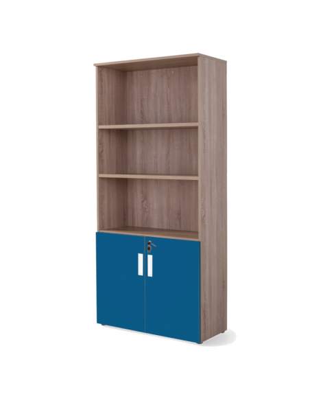 armario oficina alto con puertas bajas combinado olmo azul