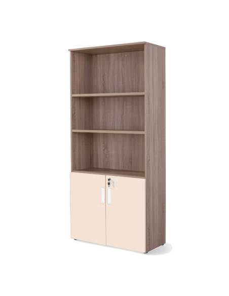 Armario oficina alto con puertas bajas combinado olmo beige