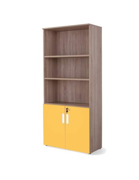 Armario oficina alto con puertas bajas combinado olmo mostaza