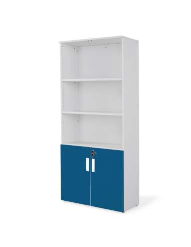 armario oficina de madera alto con puertas bajas combinado en gris azul