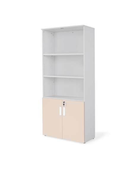 armario oficina de madera alto con puertas bajas combinado en gris beige armario oficina de madera alto con puertas bajas combinado en gris beige