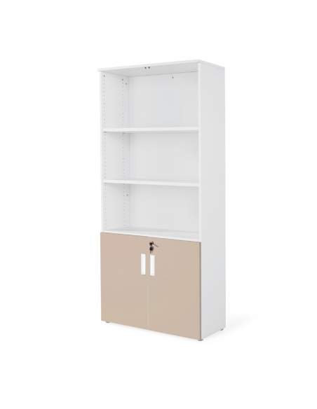 armario oficina de madera con puertas bajas combinado en blanco arcilla