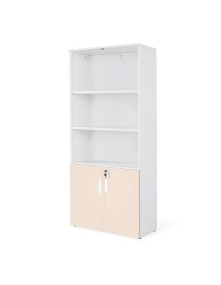 armario oficina de madera con puertas bajas combinado en blanco beige