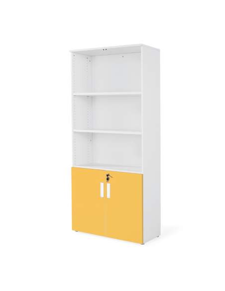 armario oficina de madera con puertas bajas combinado en blanco mostaza