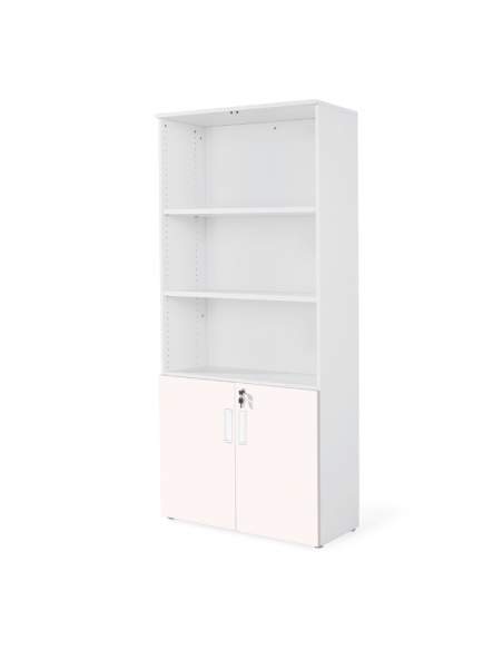 armario oficina de madera con puertas bajas combinado en blanco rosa armario oficina de madera con puertas bajas combinado en blanco rosa