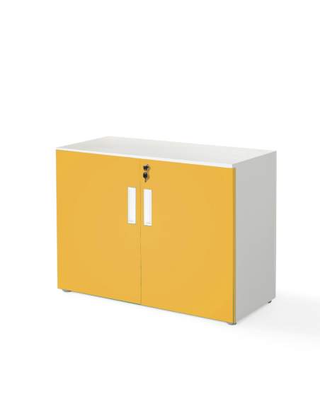 armario oficina bajo con puertas color mostaza