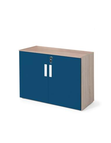 armario oficina bajo con puertas olmo y azul