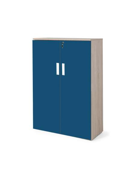 armario oficina madera con puertas con cuerpo en olmo y puertas azules armario oficina madera con puertas con cuerpo en olmo y puertas azules