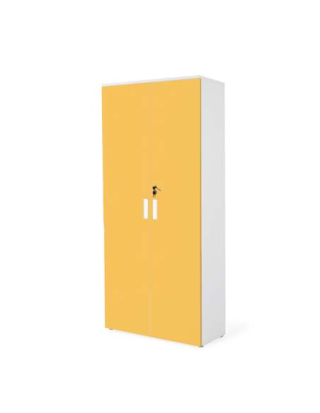 ARMARIO OFICINA DE MADERA ALTO CUERPO BLANCO PUERTAS MOSTAZA