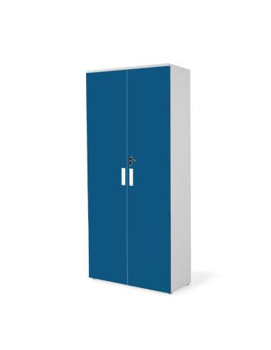 ARMARIO OFICINA ALTO DE MADERA CUERPO GRIS PUERTAS AZULES
