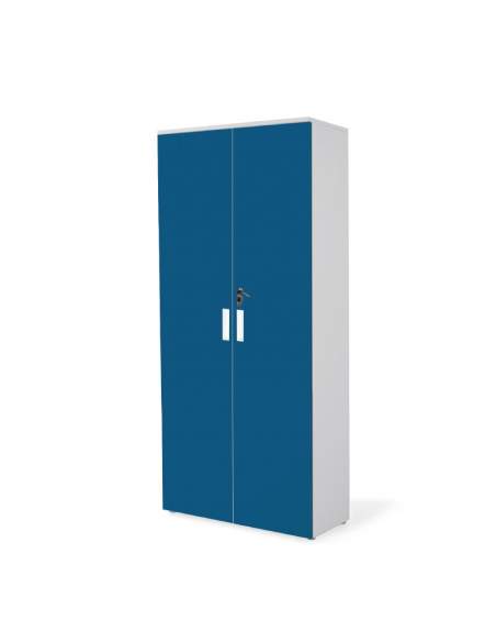 ARMARIO OFICINA ALTO DE MADERA CUERPO GRIS PUERTAS AZULES