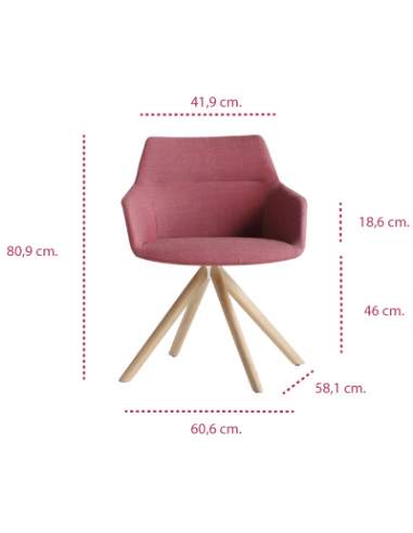 Medidas sillón de madera con brazos Dunas XS de inclass