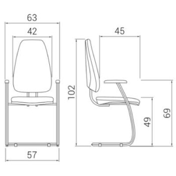 Medidas silla confidente Adapta con base patín de Dileoffice