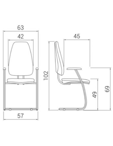 Medidas silla confidente Adapta con base patín de Dileoffice Medidas silla confidente Adapta con base patín de Dileoffice