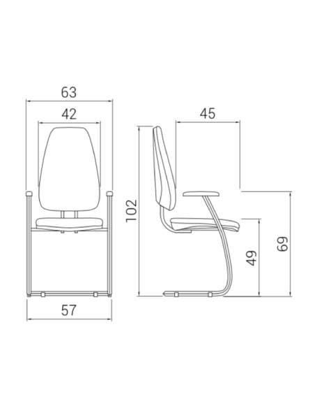 Medidas silla confidente Adapta con base patín de Dileoffice Medidas silla confidente Adapta con base patín de Dileoffice