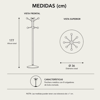 Medidas perchero de pie metálico 8 colgadores de sie