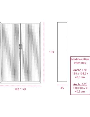 Medidas armario metálico con ruedas y persiana vertical de gapsa de 153 cm. altura