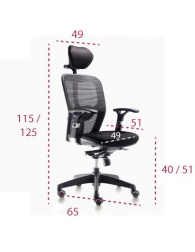 Medidas silla ergonómica Boston con cabezal de euromof