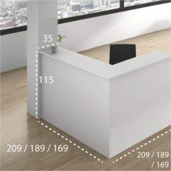 Medidas mostrado de recepción en L enter con mesa de Iman