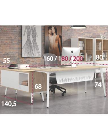 Medidas mesa despacho Organova con mueble auxiliar de iman