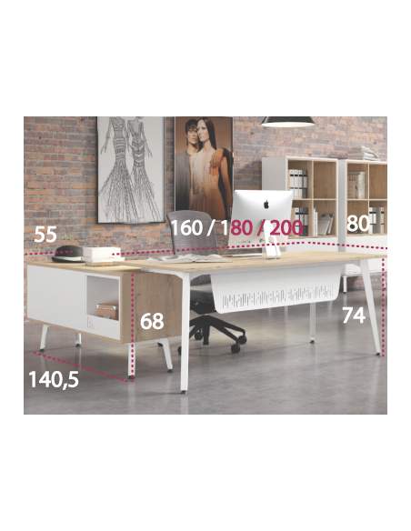 Medidas mesa despacho Organova con mueble auxiliar de iman