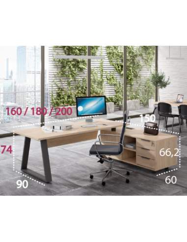 Medidas de la mesa de despacho Piramid con mueble auxiliar de Iman Medidas de la mesa de despacho Piramid con mueble auxiliar de Iman