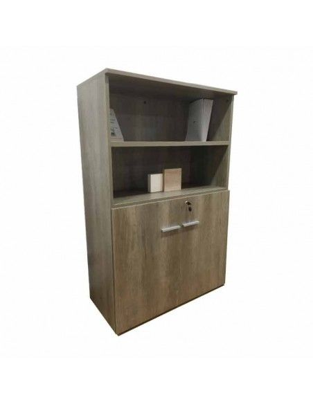 Armario oficina de madera con puertas bajas, cerradura y estantes de JGorbe en color nebraska Armario oficina de madera con puertas bajas, cerradura y estantes de JGorbe en color nebraska