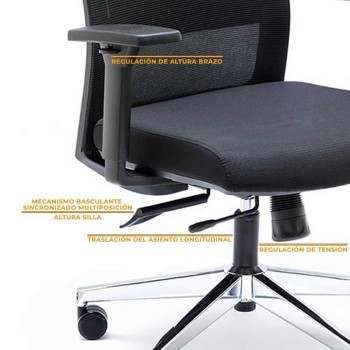 Silla ergonómica XXL Niza negra con cabezal. Norma UNE EN 1335 | Laoficinaonline